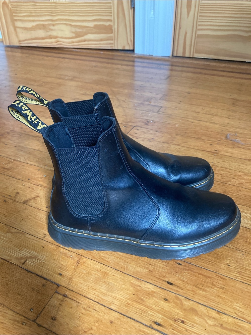 Dr. Martens Black Leather Chelsea Boots with Yellow Stitching